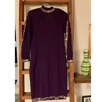 St John Evening Dress Sz 8 Purple Santana Knit Bead Cocktail
