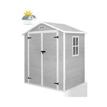 Outdoor Shed & Storage, Seizeen All-Weather Plastic Sheds 82' H, Sloped Top Garden Shed With Window, Heavy-Duty Resin Outdoor Storage W/Floor, Gray