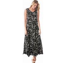 Plus Size Women's Sleeveless Crinkle Dress By Woman Within In Black Patch Floral (Size L)