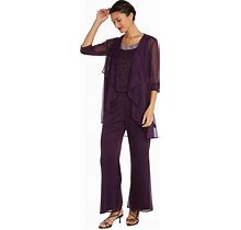 R&M Richards Women's Beaded Neck 3 Piece Long Pant Suit - Mother Of The Bride Outfit