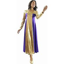 Danzcue Womens Metallic Color Block Long Sleeve Praise Dance Dress Deep Purplegold M, Deep Purple-Gold, Medium