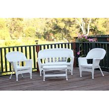 4Pc White Wicker Conversation Set Without Cushion- Jeco Wholesale W00206-G