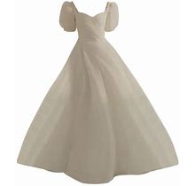 Women's Wedding Guest Dress Chiffon Short Puff Sleeve Elegant Long Dresses White