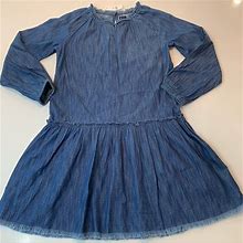 Gap Dresses | New Gap Girls Dress Sz Xl 12 Blue Fray Hem Drop Waist Long Sleeves | Color: Blue | Size: 12G