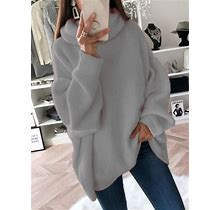 Oversized Turtleneck Jumper | Comfy Slouchy Knit Sweater Grey / S