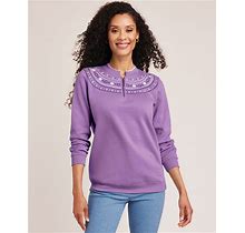 Blair Women's Printed Yoke Fleece Sweatshirt - Purple - 2XL - Womens