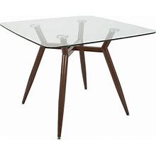 38 Clear Glass Square Top With Walnut Metal Legs Dining Table ,