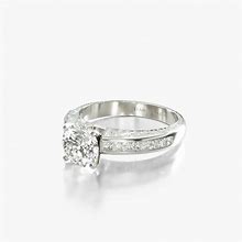 Engraved Princess Channel Engagement Ring In 18K White Gold 4mm Width Band (Setting Price)