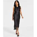 I.N.C. International Concepts Women's Cowl-Neck Fringe-Hem Midi Dress, Created For Macy's - Deep Black - Size 0