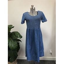 Vintage 90S Bobbie Brooks Cotton Denim Blue Midi Dress Smocked 4/6 Modest