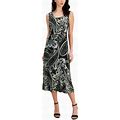 Connected Women's Printed Round-Neck Tie-Back Midi Dress - Olive