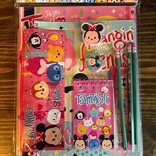 Disney Other | Disney Tsun Tsum 11 Piece Stationery Set/ School Supplies / Activity Set Nwts | Color: Blue/Pink | Size: Os