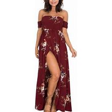 Colisha Ladies Loose Beach Sundress Casual Floral Print Maxi Dresses Sexy Elastic Long Dress