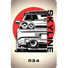 Nissan Skyline Gtr R34 Car Metal Poster Tin Sign 20x30cm