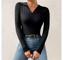 Baqcunre Sweaters For Women Women Casual Simple Multicolor Lapel Long Sleeved Knitted Bottoming Shirt Top Sweatshirt For Women Fall Clothes For Women
