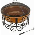 30" Deep Bowl Copper Fire Pit With Stand And Screen By National Tree Company