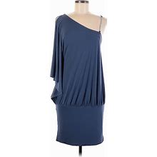 Venus Casual Dress - Popover Cold Shoulder 3/4 Sleeve: Blue Solid Dresses - Women's Size Medium