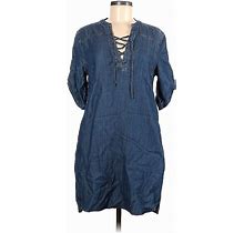 Philosophy Republic Clothing Casual Dress - Shift V Neck Short Sleeves: Blue Print Dresses - Women's Size Medium
