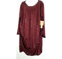 Rachel Rachel Roy Sequin Burgundy Long Sleeve Party Dress 3X 26 28 Plus Size