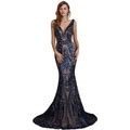 Women's V-Neck Sequins Mermaid Prom Evening Party Dress Sleeveless Lace-Up Celebrity Pageant Gown