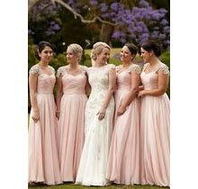 2024 Bridesmaid Dress Pink Chiffon Square A-Line Long