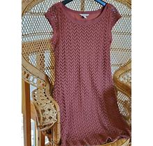 BANANA REPUBLIC HERITAGE DRESS Crochet Look, Terracotta Sheath Dress. Large.