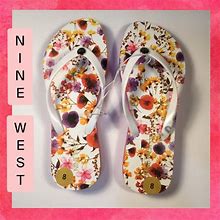 Nine West Shoes | New Nine West Floral Flip Flops/Sandals Sz 8 | Color: Pink/White | Size: 8