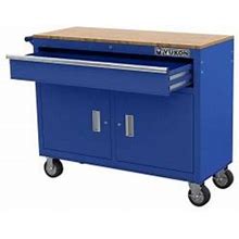 46 in. Mobile Workbench With Solid Wood Top, Blue