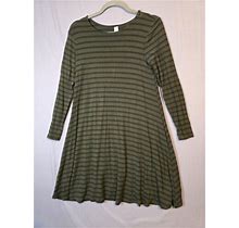 Old Navy Long Sleeve Midi Swing Dress Women Small Green Black Stripe
