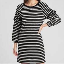 Gap Dresses | Gap Ruffle Put Sleeve Striped Knit Dress Nwt Size Xxl | Color: Black/White | Size: Xxl