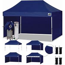 Eurmax USA 10'X15' Ez Pop-Up Canopy Tent Commercial Instant Canopies With 4 Removable Zipper End Side Walls And Roller Bag, Bonus 4 Sandbags(Navy