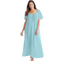 Only Necessities Women's Plus Size Long Silky Lace-Trim Gown Pajamas