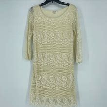 Anthropologie Dresses | Anthropologie Ella Moss Dress Women's S Shift Floral Lace 3/4 Sleeve Lined Ivory | Color: White | Size: S