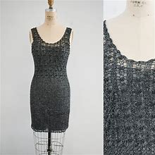 1990S Black And Silver Beaded Crochet Dress