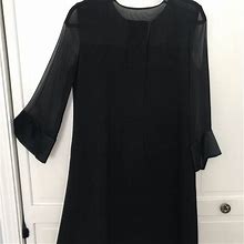 Diane Von Furstenberg Dresses | Black Sheer Sleeve Knee Slightly Below Dress | Color: Black | Size: 12