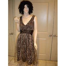 Liz Claiborne Dresses Brown & Green Printed Lace Overlay Ruched Dress