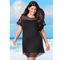 Women's Mesh Trimmed Cover-Up Dress - Black, Size 3X By Venus
