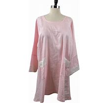 Shirley Hyatt Tops | Pink Linen Lagenlook Over-Sized Tunic Top Mini Dress Scoop Neck Large Pockets Lg | Color: Pink/White | Size: L