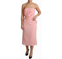 Dolce & Gabbana Dress Pink Silk Stretch Strapless Sheath Midi