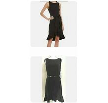 Calvin Klein Sleeveless Ruffled Hi-Low Tie Waist Dress In Black Size
