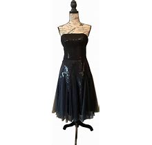 Monsoon Black Sequin Tulle Strapless Midi Dress