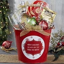 Christmas Snowflakes Personalized Red Metal Gift Bucket
