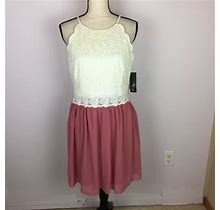 Bcx Dresses | Nwt Bcx Fit & Flare Dress Size 13 Juniors White Pink Lace Sleeveless Halter Neck | Color: Pink/White | Size: 13J