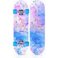 Skateboards For Beginners Kids Boys Girls Teens And Adults, 31 Inch Complete Standard Skateboards With 7-Layer Maple Double Kick Deck Unicorn And