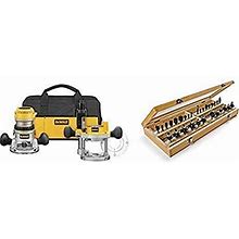DEWALT DW618PKB 2-1/4 HP EVS Fixed Base/Plunge Router Combo Kit With Soft Start With 1901049 Marples Master Router Bit Set (30 Piece)