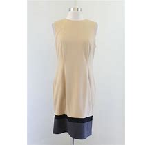 Calvin Klein Camel Tan Color Block Hem Knit Sheath Dress Size 6 Sleeveless Gray