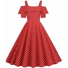 Finelylove Petite Maxi Dresses Semi Formal Junior Dresses One Shoulder Polka Dot Short Sleeve Jacket Dress Red