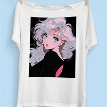 Gildan 90S Anime Aesthetic Manga Girl T-Shirt Or Kawaii Clothing Or Alt Clothes Or Vint - New Women | Color: Grey | Size: M