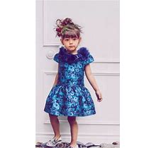 Janis And Jack Dress Faux-Fur Callar Floral Jacquard Line Size 3 Years
