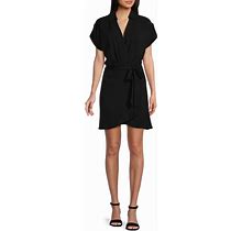 GB Tab Sleeve Wrap Dress, Womens, Juniors, S, Black